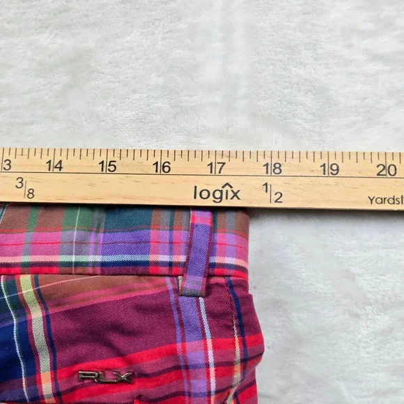 RLX Ralph Lauren Golf Shorts Mens 34 Red Multi Plaid Cotton Blend Performance - Picture 6 of 8